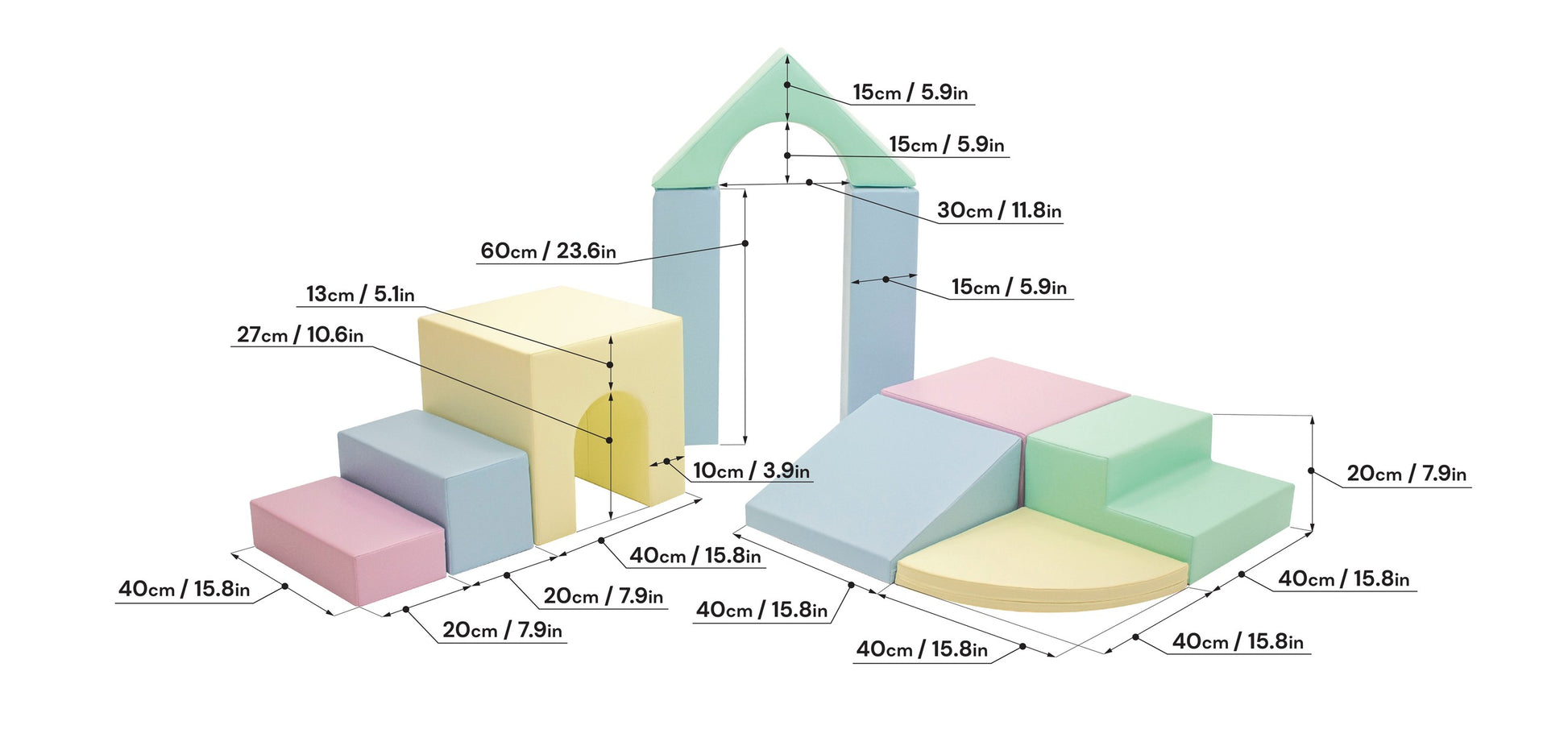 Soft Play 10 Foam Block Set - Light Pastel Creativity