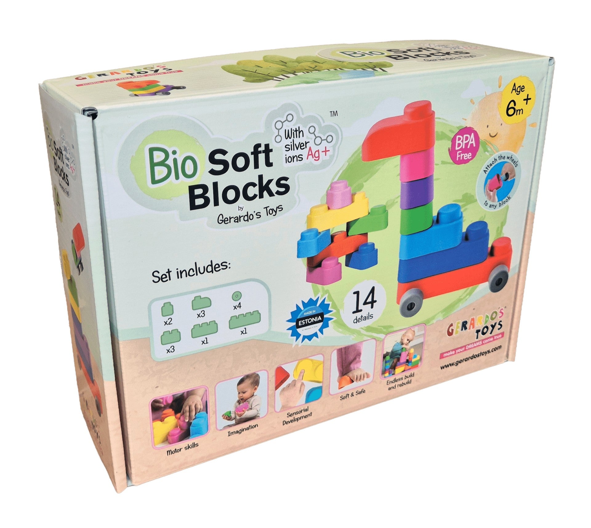 Soft Blocks Set With Wheels - 14 pcs